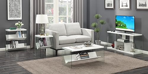 Miniatura 6 de Mesa auxiliar Soho, de Convenience Concepts, Madera, Blanco Weathered Blanco Weathered,Negro/Vidrio,Mármol blanco