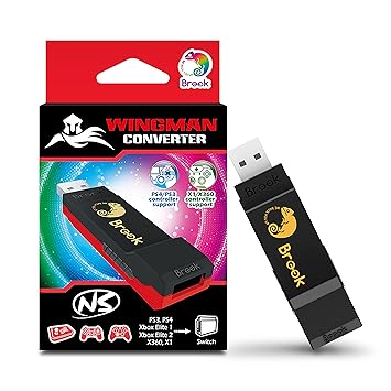 Brook Wingman NS Converter- Support Xbox Series X/S/One/360, PS5/PS4/PS3, Xbox Elite 1/2, Switch Pro Controllers on Switch and PC(X-Input) Console, Consoles Adapter, Support Turbo and Remap