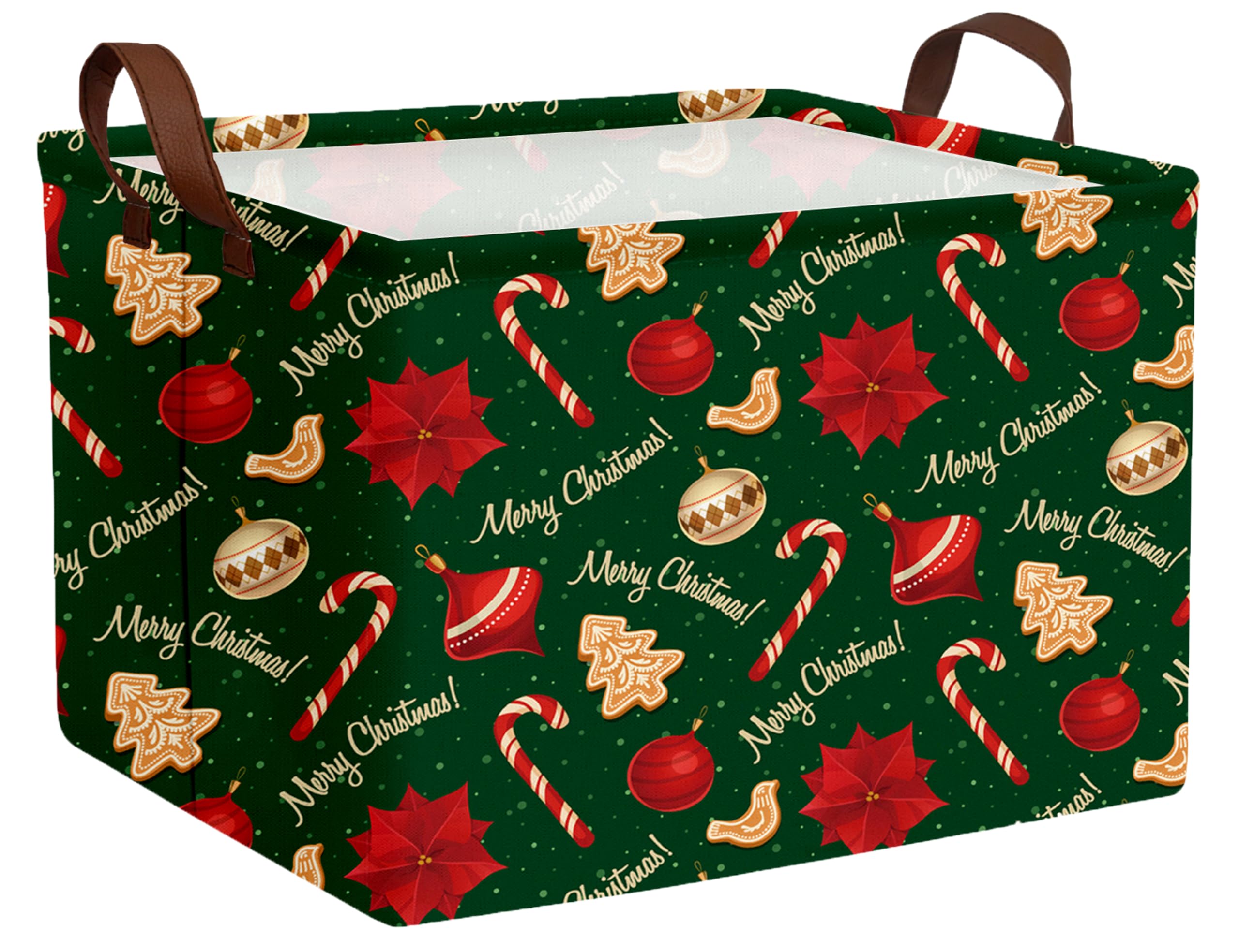 Large Christmas Gifts Empty Baskets Kids Collapsible Holiday Storage Bin with Handle (Golden Tree Red Flower)
