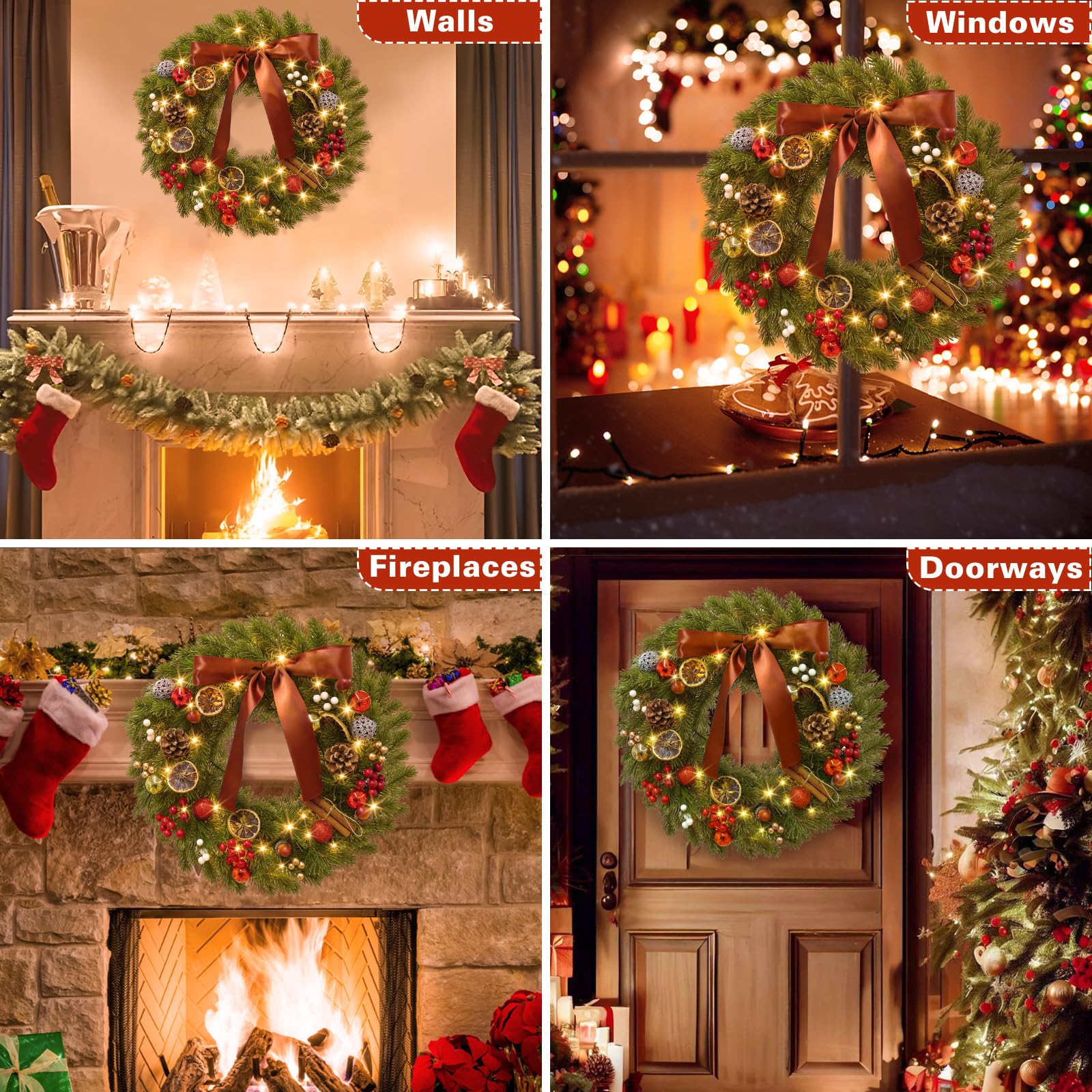 GlobaLink Weihnachtskranz 40cm Batterie mit 40 LEDs, Türkranz Weihnachten Warmweiß 8 Modi, Weihnachtsdeko Innen mit LED Beleuchtung für Haustür, Wand, Fenster, Wohnzimmer, Schlafzimmer Treppengeländer