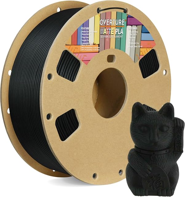 OVERTURE Matowy filament PLA 1,75 mm, szpula 1 kg, dokładność pomiaru +/- 0,05 mm (czarny), polilaktyd