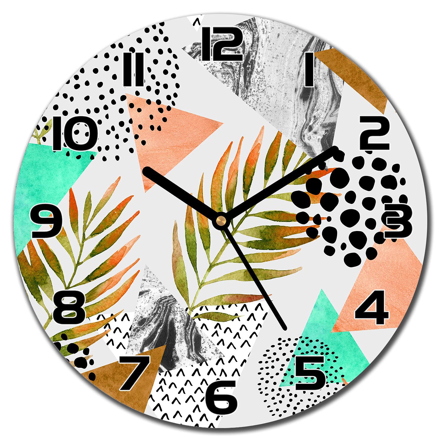 Horloge murale cuisine et salon moderne 30cm en verre motif Abstract Tropic Dotsleaves