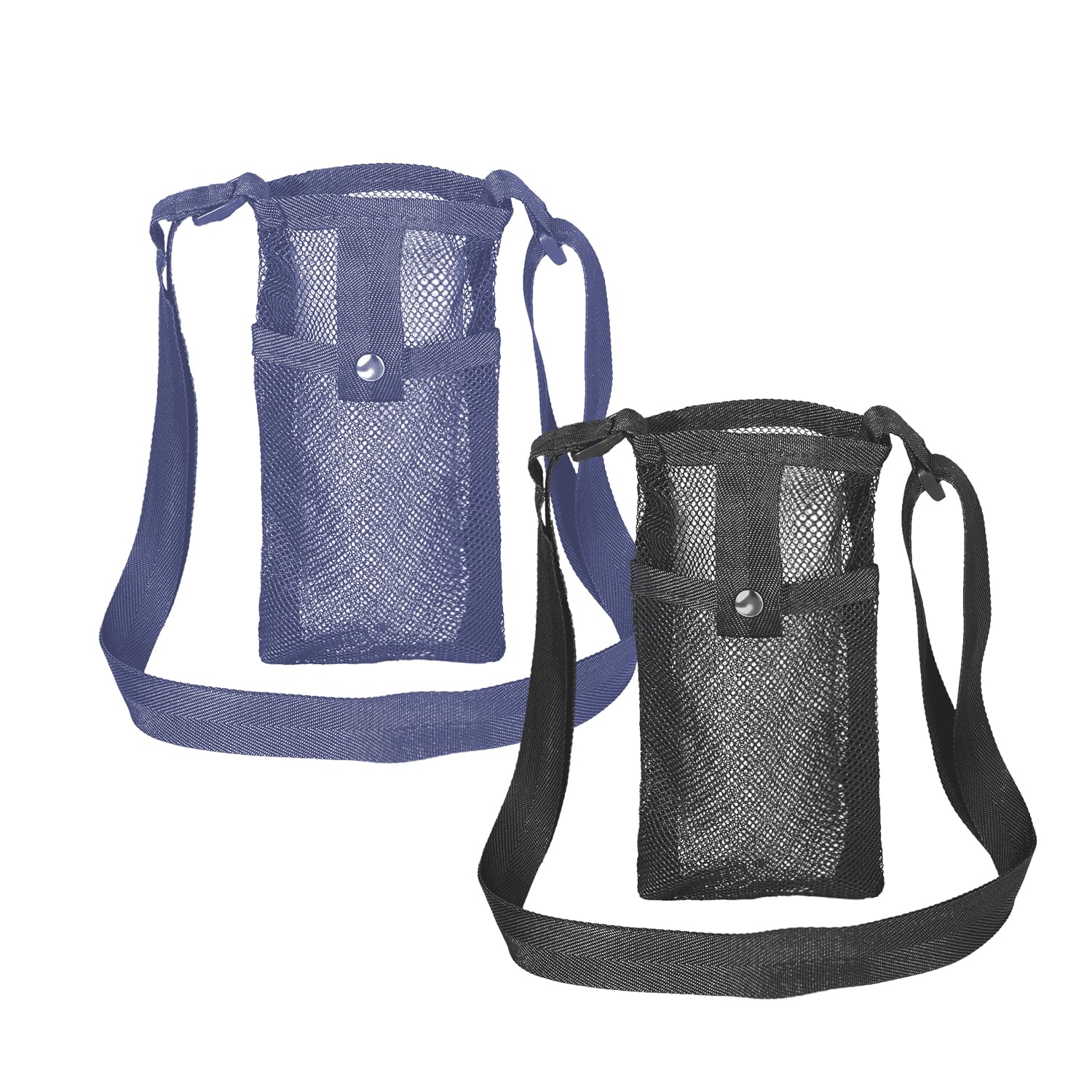 Bojueshaw 2pcs Mesh Water Bottle Holder with Adjustable Strap,Nylon Carrier Bag,Portable Water Bottle Sleeve for Hiking,Walking,Camping,Travel