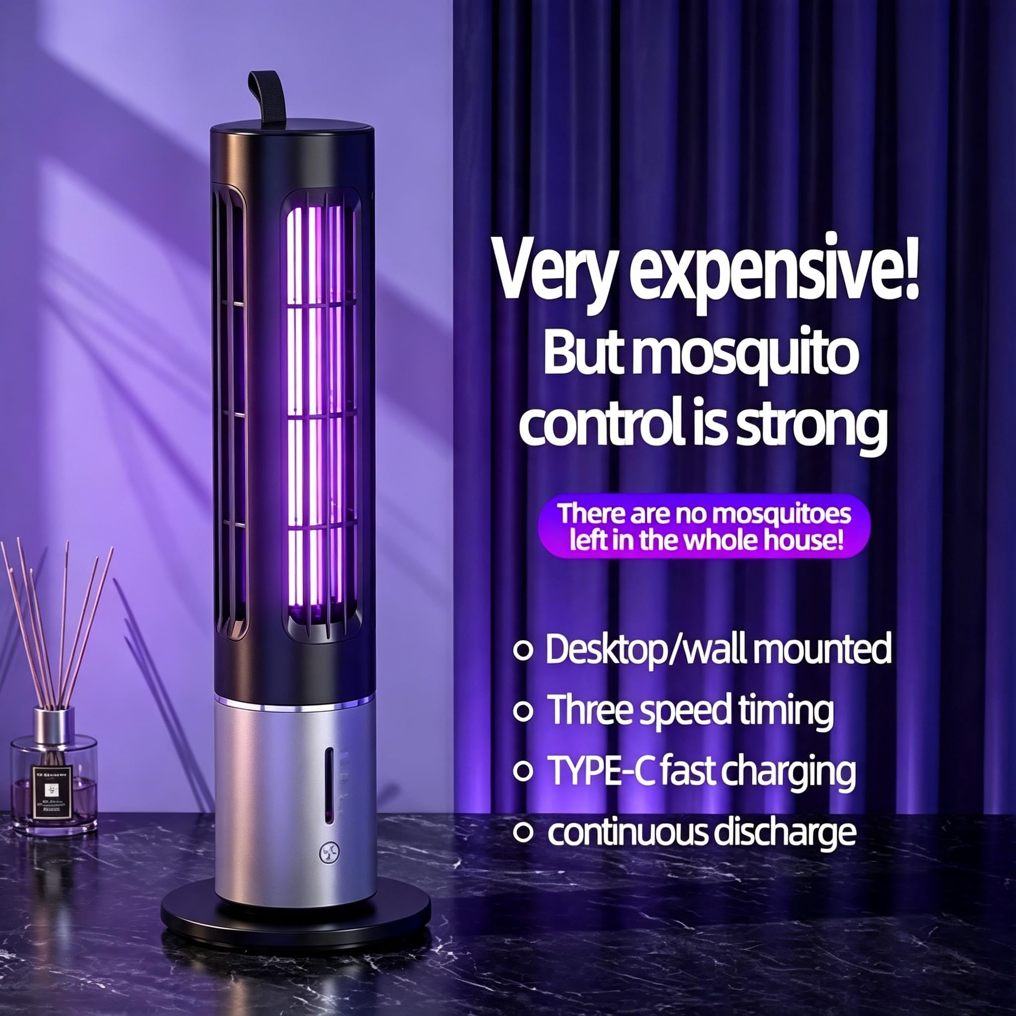 Zapper per zanzare 1200mAh, timer 30/60/90 minuti