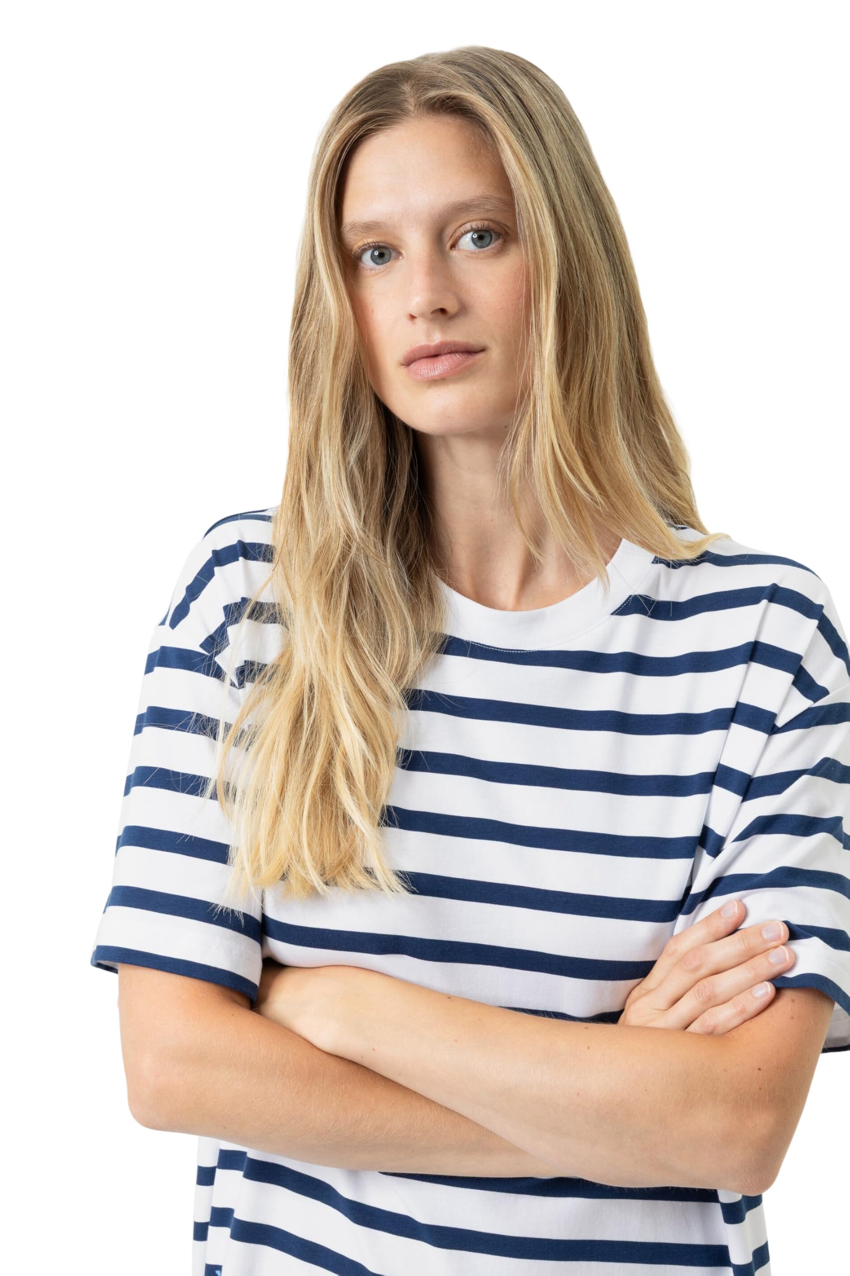 Mey Damen Nachthemd Kurzarm: Modernes Sleepshirt, Gestreiftes Design, Kurzer gerader Schnitt, Kurzarm, Überschnittene Schulter, Serie Breezy Stripes
