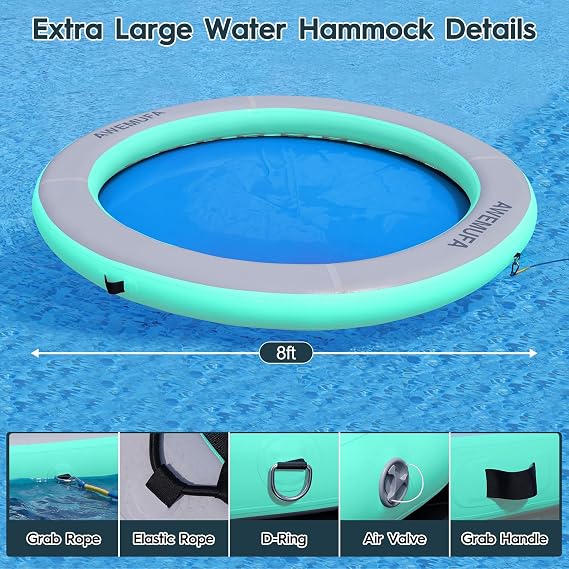 AWEMUFA 8ft Floating Ring Lake Raft for Adults Floating Dock with Mesh Inflatable Floating Chair