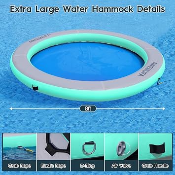 AWEMUFA 8ft Floating Ring Lake Raft for Adults Floating Dock with Mesh Inflatable Floating Chair