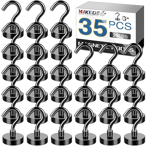 MIKEDE Ganchos magnéticos, 28 libras + imanes de tierra resistentes de neodimio con gancho para refrigerador, gancho de crucero extra fuerte