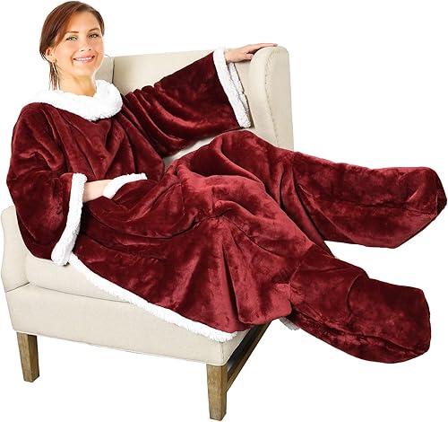 Miniatura 8 de Catalonia Manta de sherpa para llevar puesta, con mangas y compartimientos para los pies, para mujeres y hombres, cómoda y envolvente, idea de