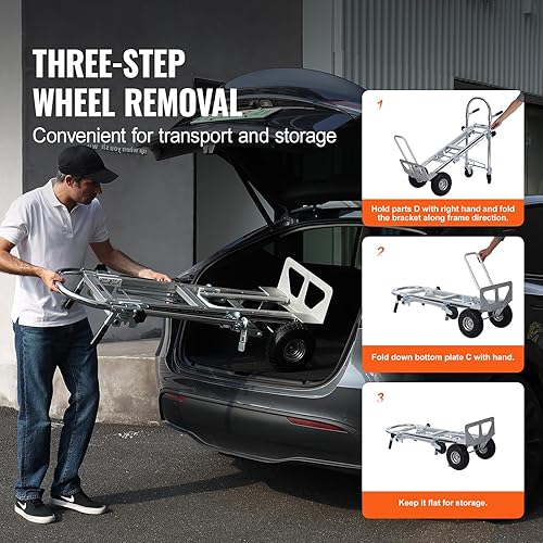 Miniatura 44 de VEVOR Folding Hand Truck and Dolly, 309 Lbs Capacity, Aluminum Foldable Cart, Heavy-Duty Luggage Trolley Cart with Telescoping Handle and PP+TPR