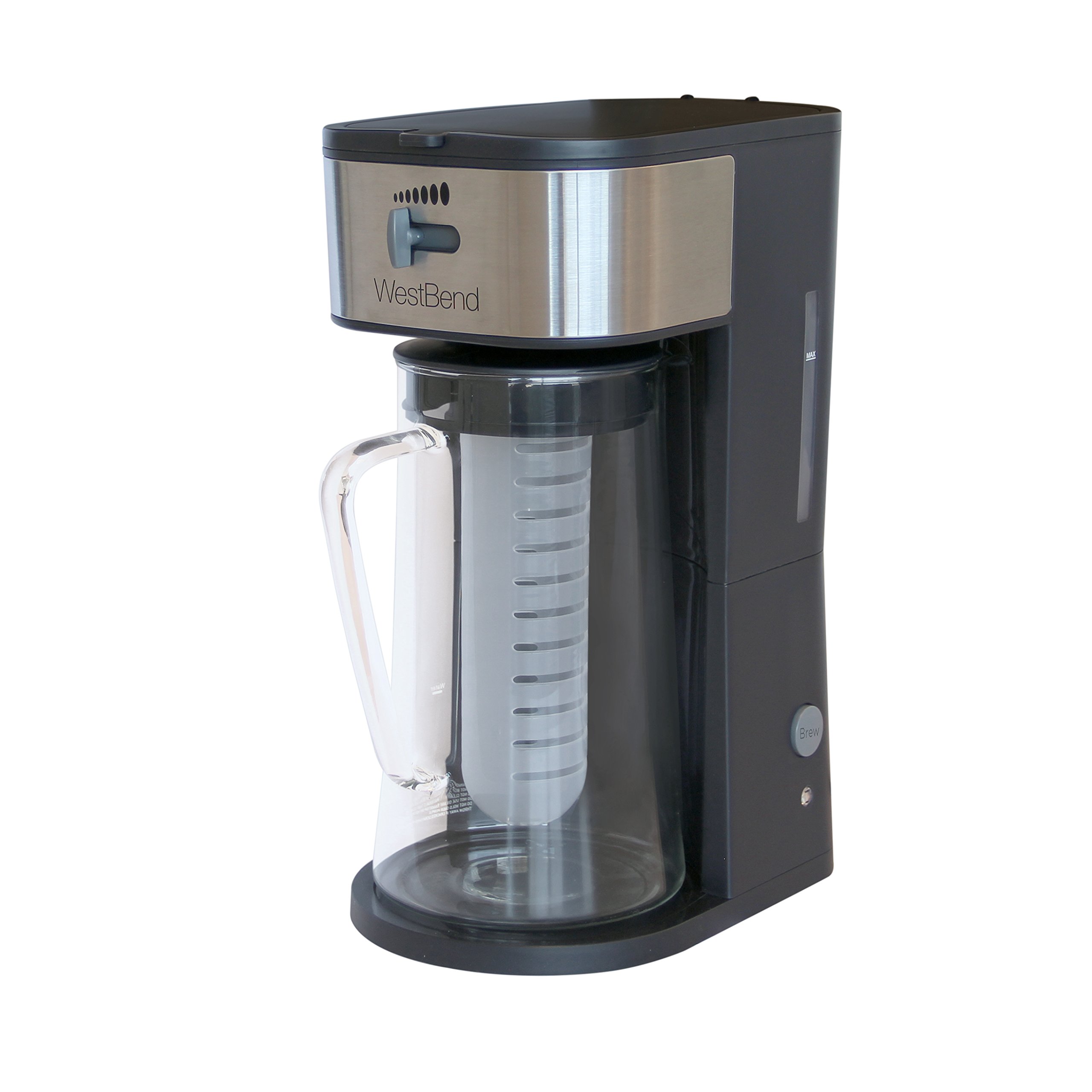 West Bend Fresh Iced Tea and Coffee Maker Includes an Infusion Tube to Customize The Flavor, Features Auto Shut-Off Clean, 2.75 Quart, Black