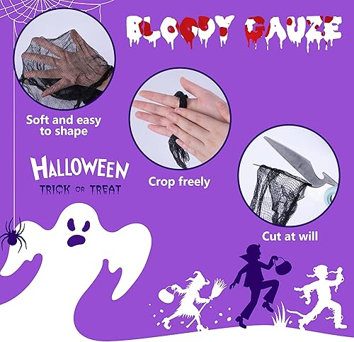 Miniatura 3 de Watayo 3 cortinas negras de Halloween para puerta, 65 x 39 pulgadas, gasa espeluznante para decoración de cortinas de puerta, tela espeluznante