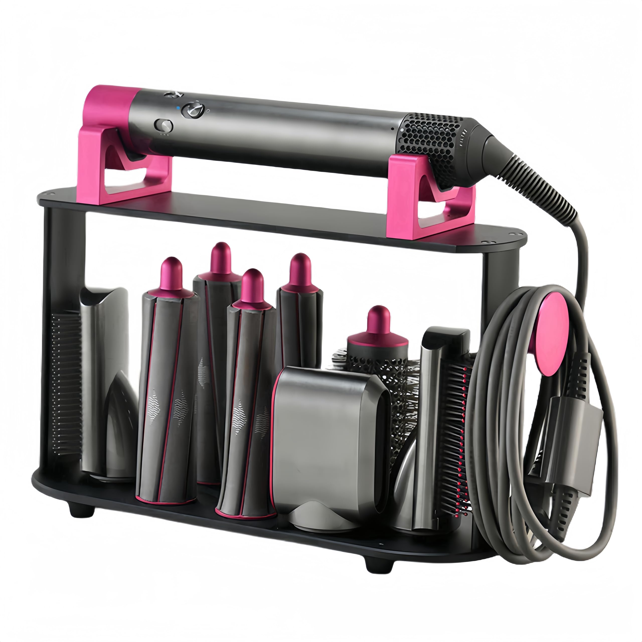 WQV Countertop Stand Organizer Compatible with Dyson Styler, 8-Slot Hair Tools Accessories Storage Holder for Long Hair Curling Iron Barrels Brushes, Double-Layer Anti-Slip