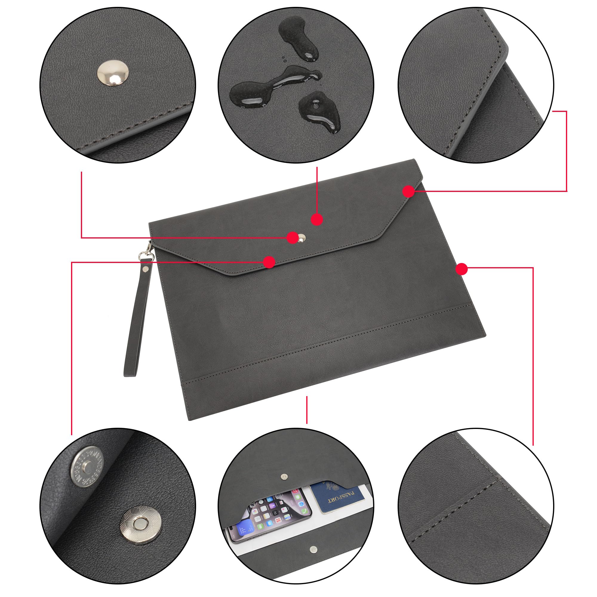 Portadocumenti A4 in Pelle Sintetica Alta Capacità per Portfolio e Tablet PC Grigio Scuro