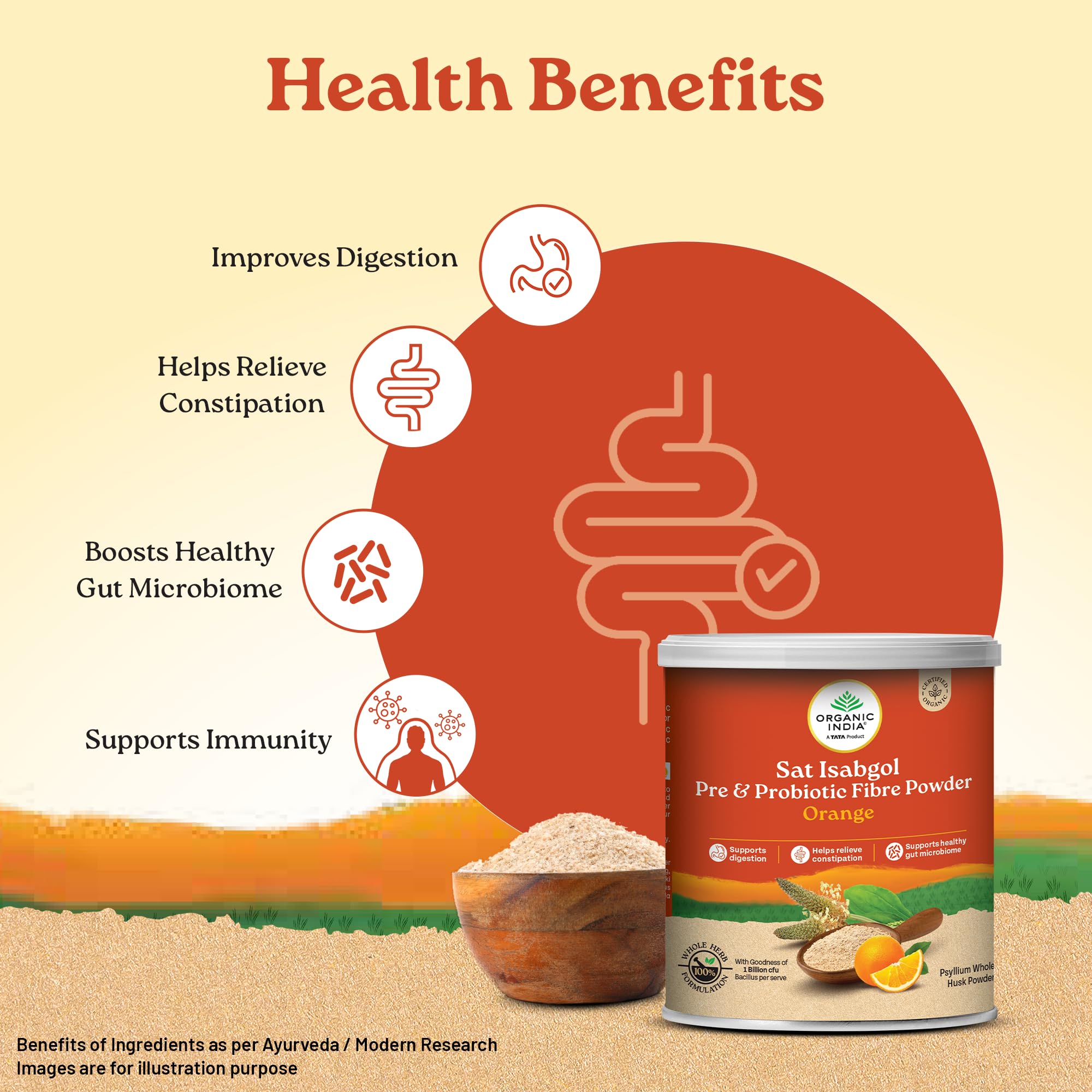 A TATA Product- Organic India Sat Isabgol Pre & Probiotic Fibre Powder Orange, 100g product image 2