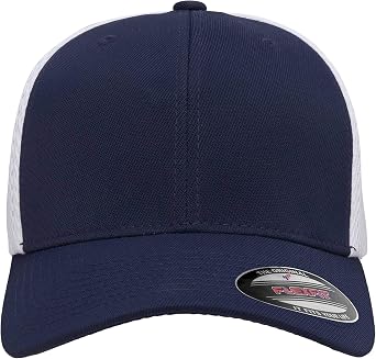 Flexfit Unisex Adult Ultrafibre Airmesh Fitted Cap Hat, Navy/White, Large-X-Large US