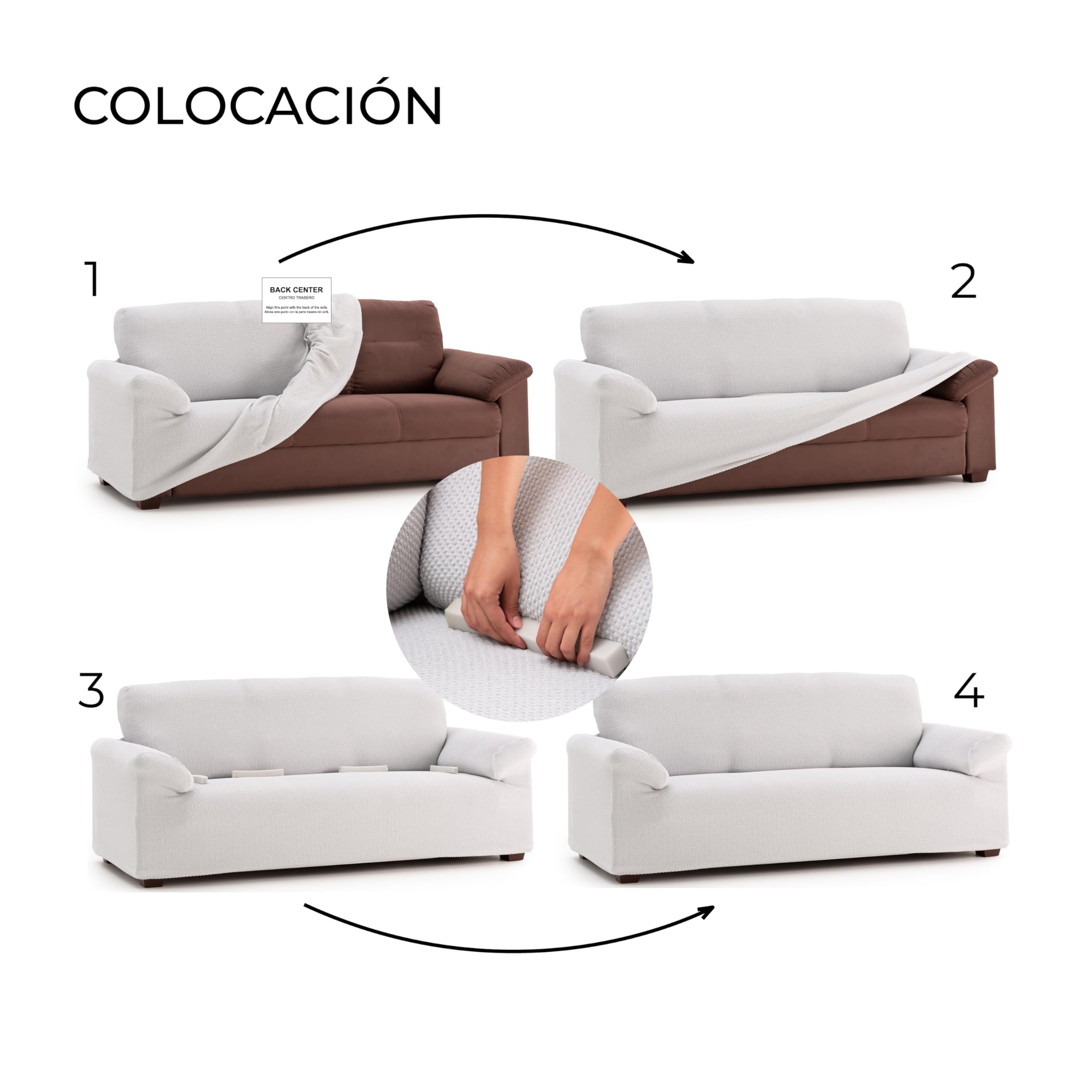 Funda Sofá Multi-Elástica Forma, 3 Plazas de 180 a 230 cm, Color Lino, Tejido Jacquard Premium con Ajuste Natural, Fabricada en España, Certificada Oeko-Tex®