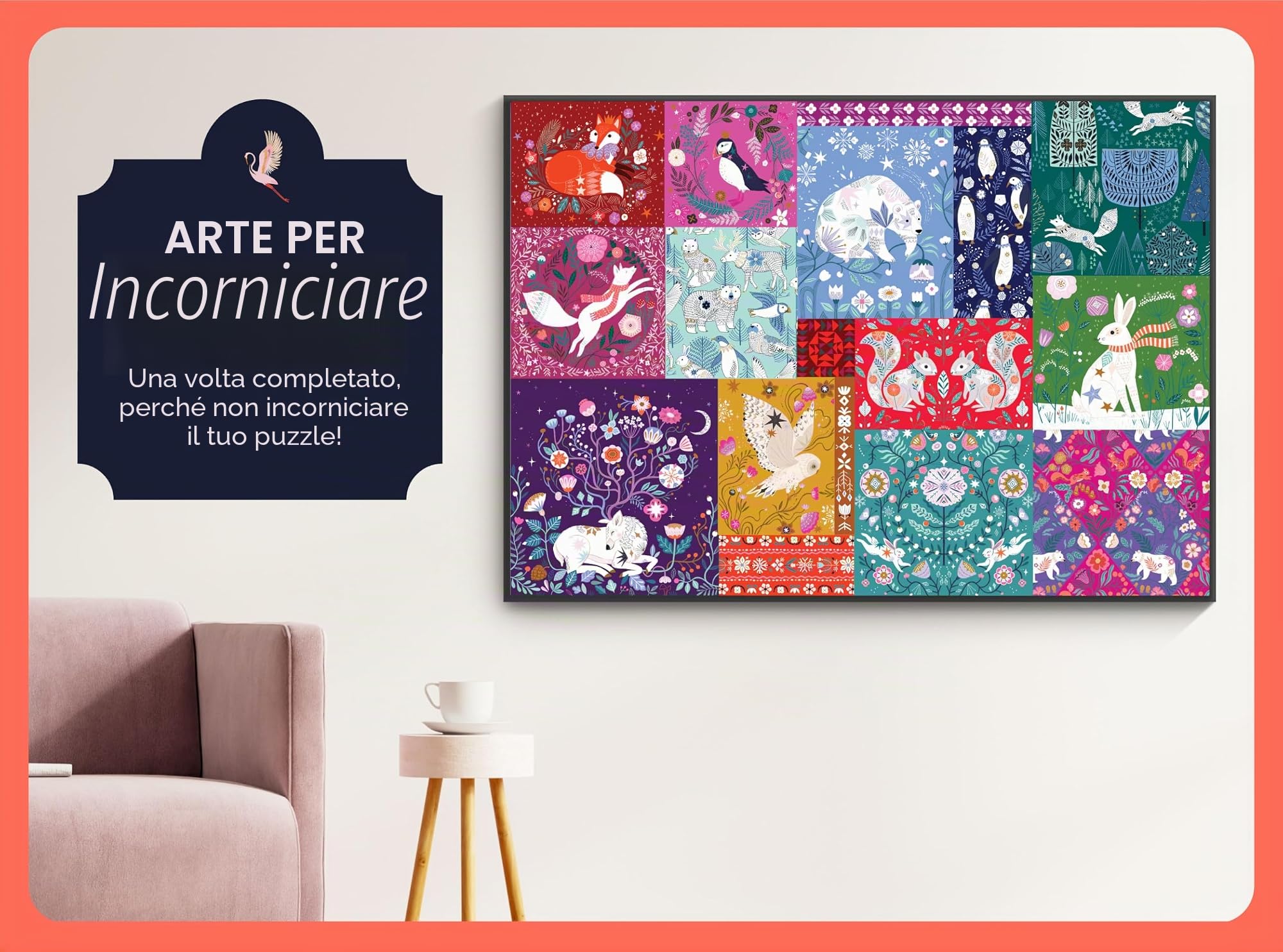 Elena Essex Puzzle di Natale - Patchwork Invernale, 1000 pezzi puzzle per adulti, puzzle per adulti 1000, Puzzle Invernale di Animali e Uccelli, Dimensione 70x50cm