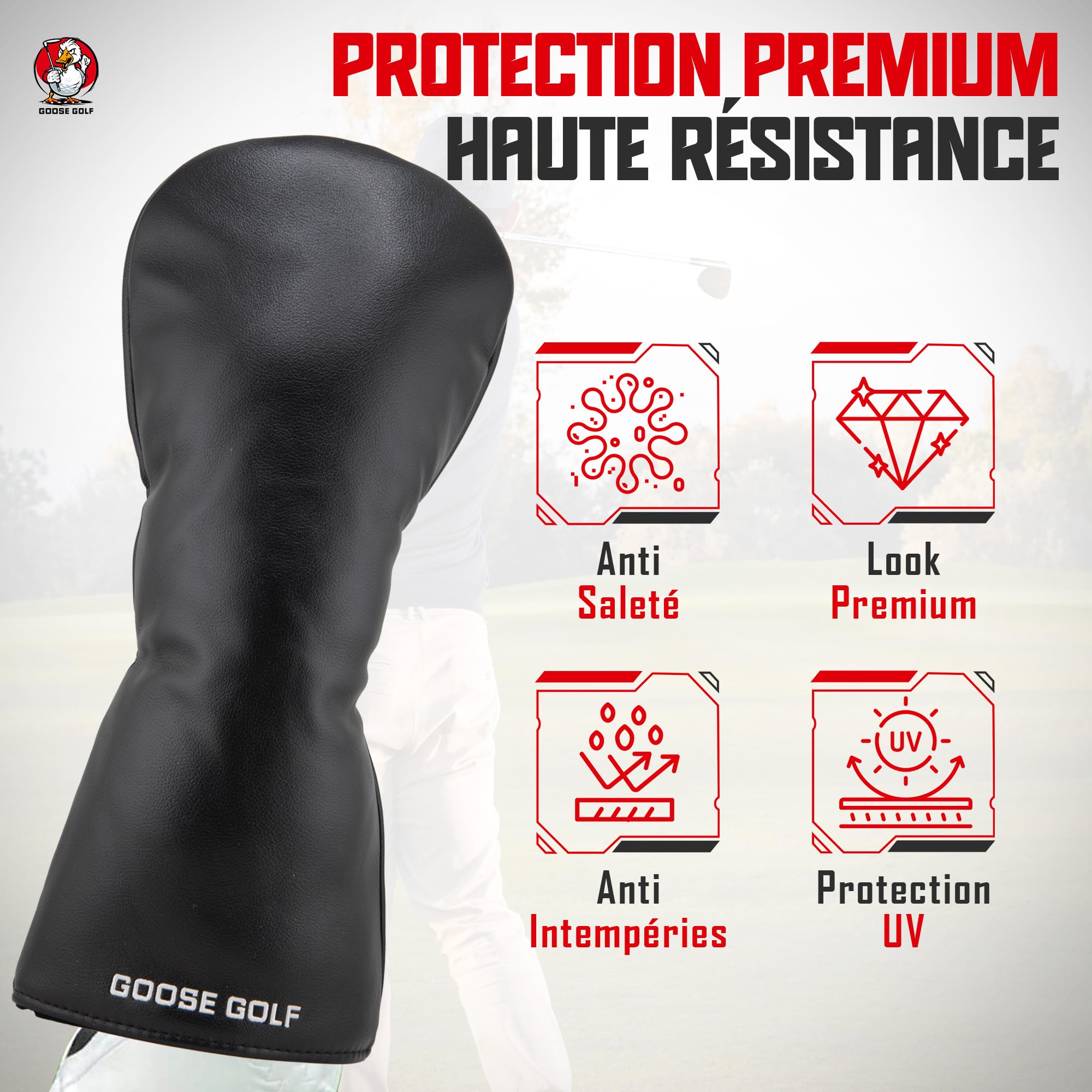 Couvre-Clubs de Golf Universel pour Driver et Bois – Compatible Toutes Marques (Callaway, Taylormade, Titleist…) – Protection Haute Qualité avec Fermeture Élastique – Goose Golf