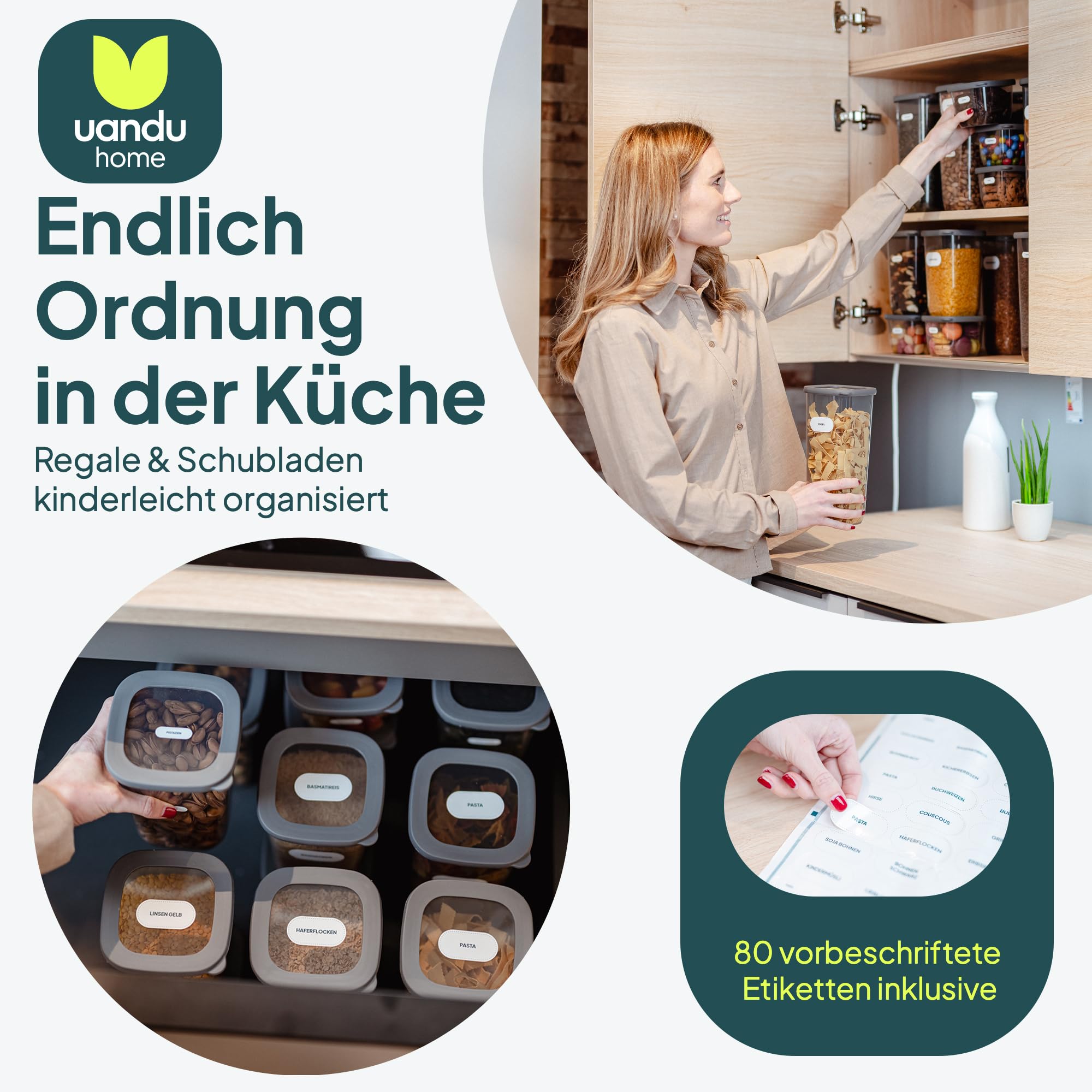 uandu Vorratsdosen mit Deckel luftdicht – 24er für Müsli, Mehl & Zucker