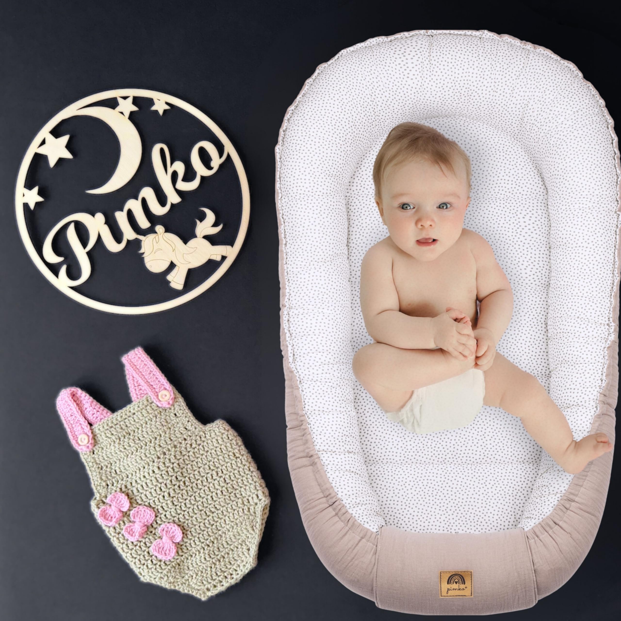 PIMKO Nido per Neonato Riduttore lettino per neonati Culla 60 x 90 cm mussola di cotone, colore: beige, ecru dost