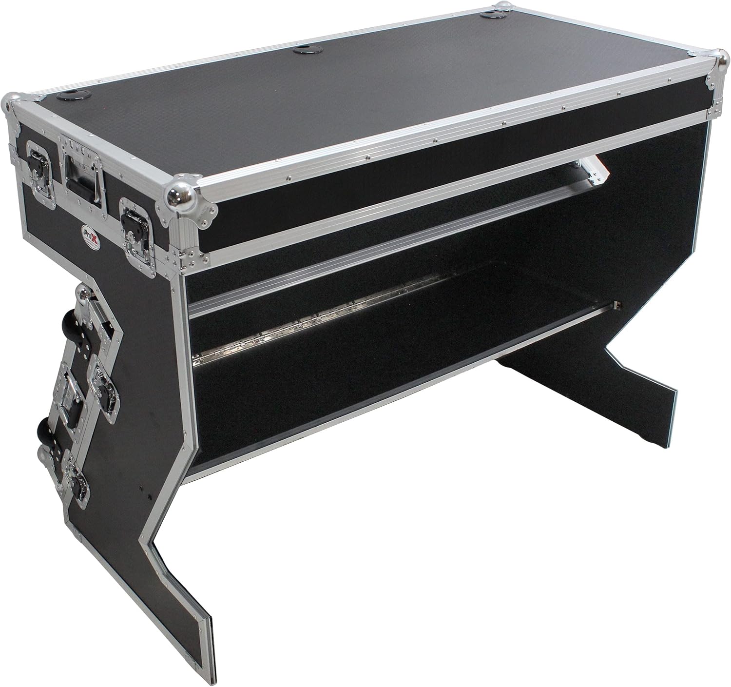 ProX XS-ZTABLEMK2 Z-Table Folding DJ Table Mobile Workstation Flight Case Style with Handles and Wheels