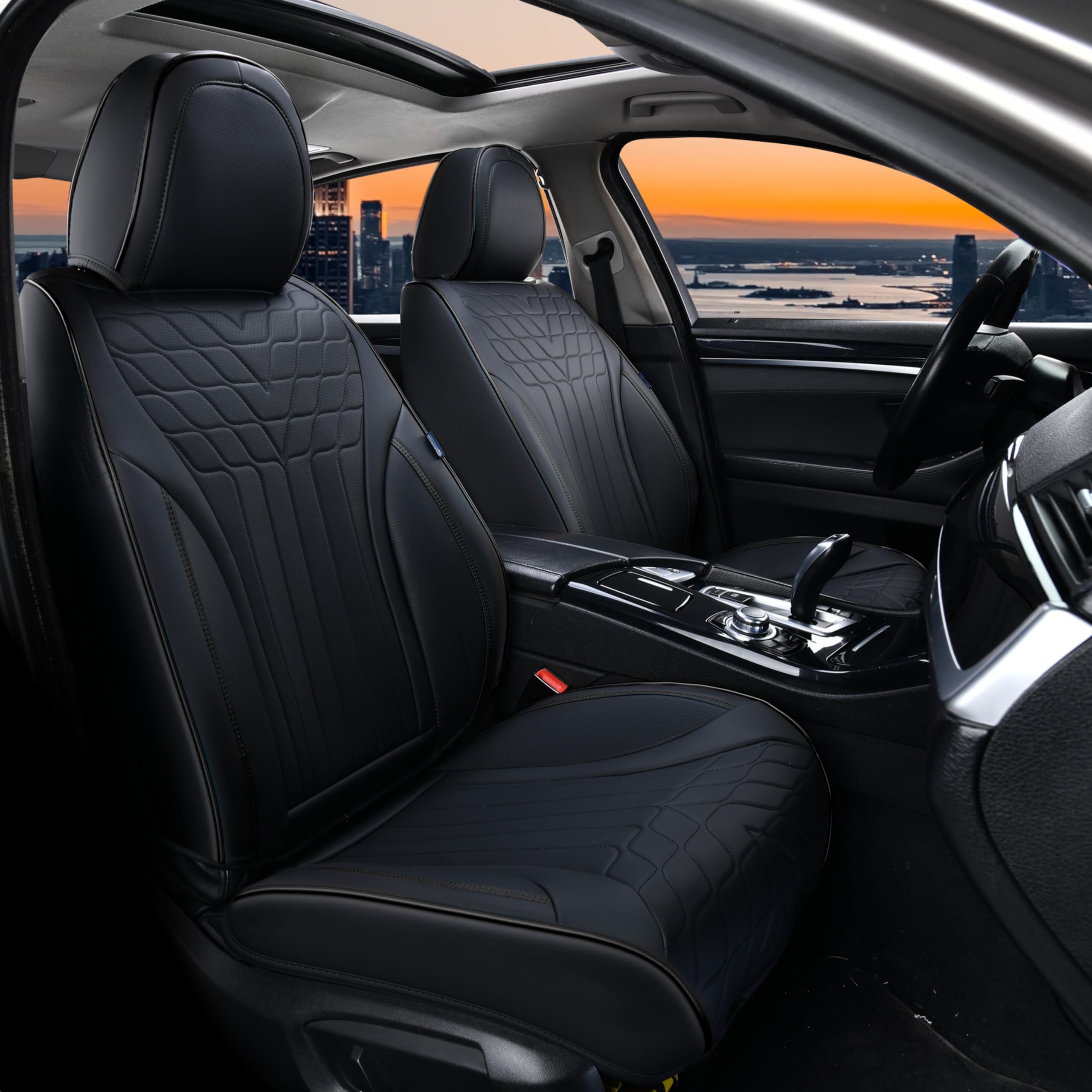 Car Seat Covers, Front Seat Covers for Cars, Universal Car Seat Protector, Waterproof Faux Leather Seat Covers,Non-Slip Car Interior Covers for Most Cars Sedans Trucks SUVs-Black