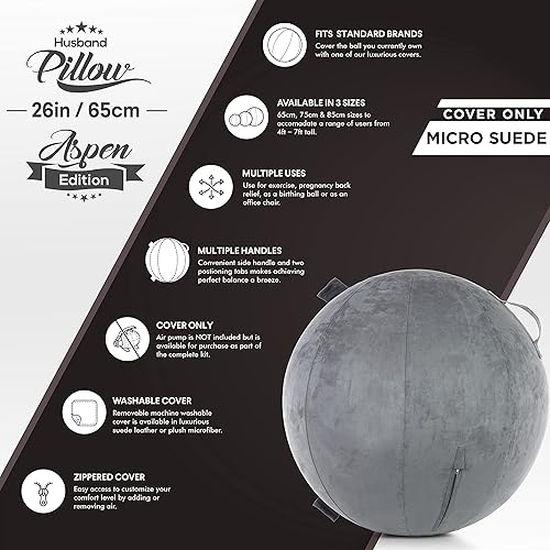 Miniatura 3 de Husband Pillow Exercise Ball, Cover with Pump For Yoga, Pilates, Fitness Balance Stability, Office Ball Chair Seat. Soft & Slip Resistant, Pro Guide