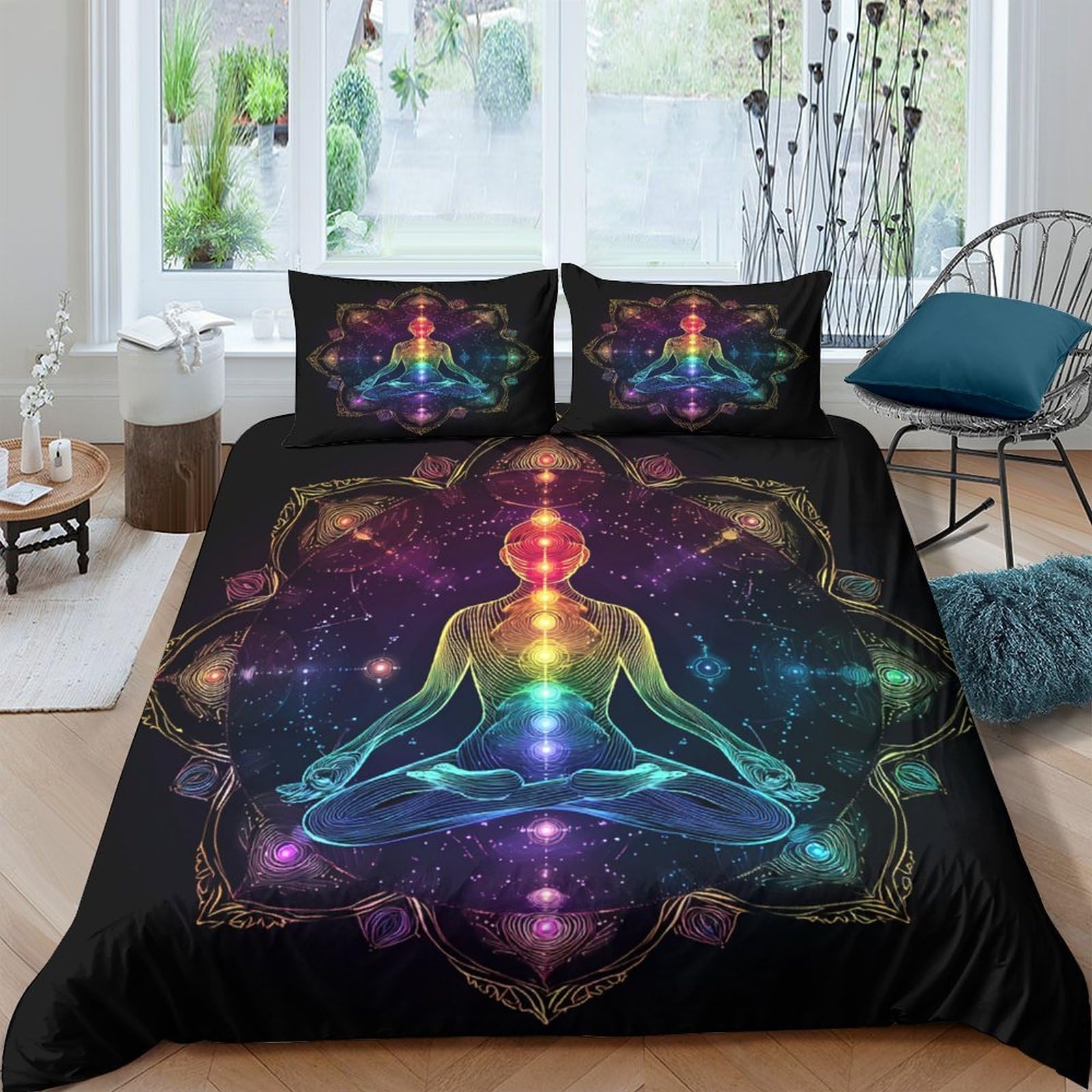 Ctjqhvkz Style-7 3D Printed Chakra Meditation Fitted Sheet Microfiber Colorful Aura Mandala Bed Cover For Bedroom Dorm Decor Single（135X200cm）