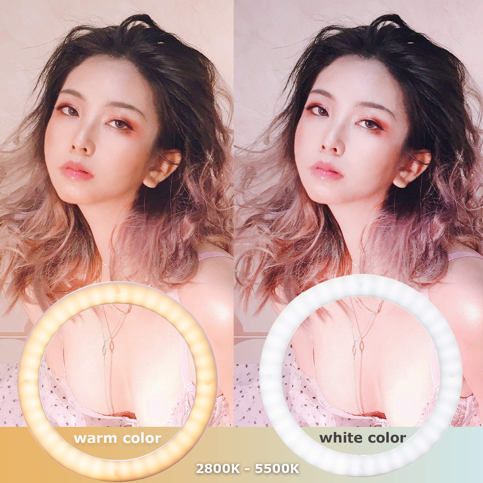 Luce ad anello per selfie con treppiede e supporto per telefono, luce ad anello LED da 9 pollici dimmerabile, 4 modalità di illuminazione e 11 livelli di luminosità per trucco, streaming live