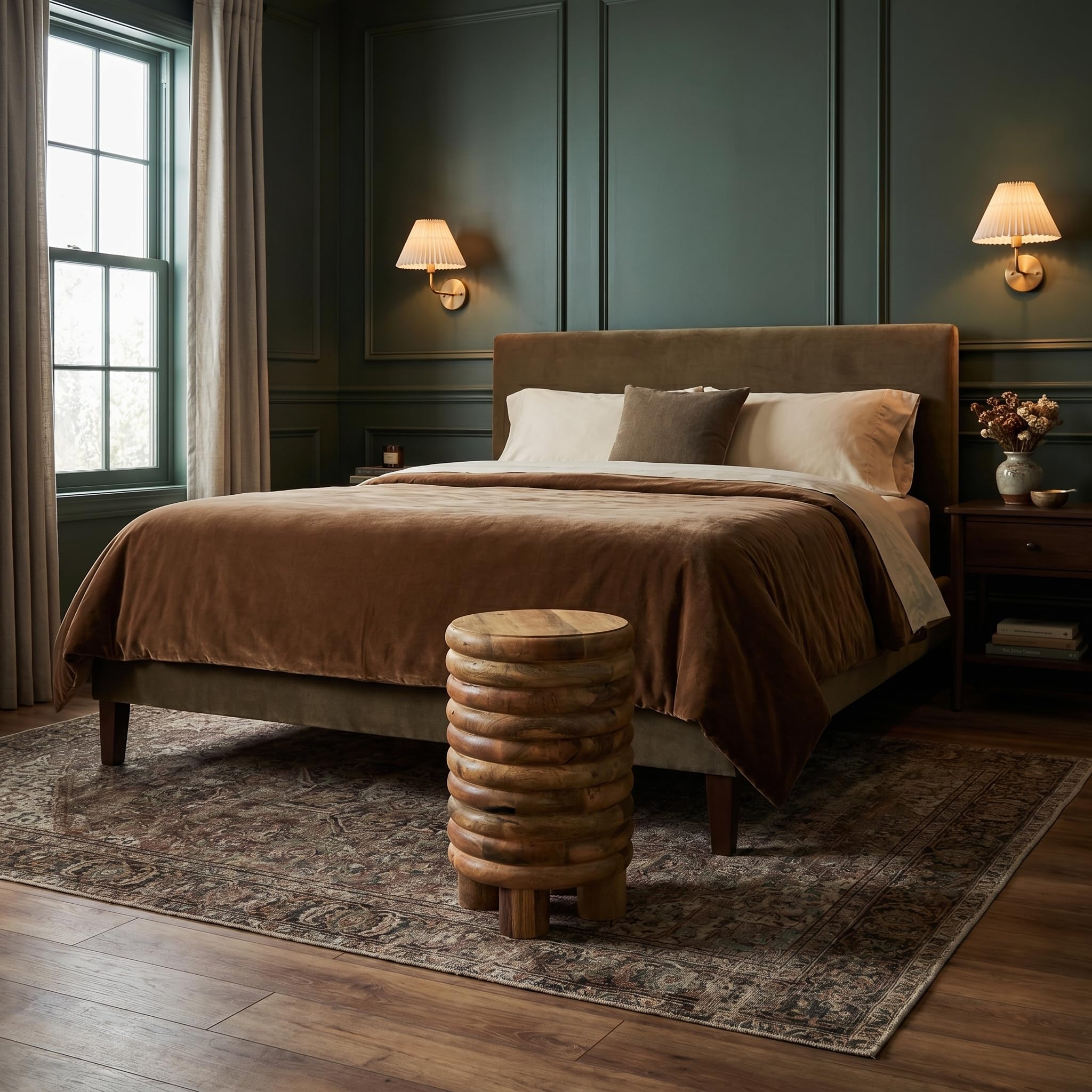 Creative Co-Op Dossier Vintage-Inspired Solid Wood Flat top for use, Natural Finish Stool/End Table