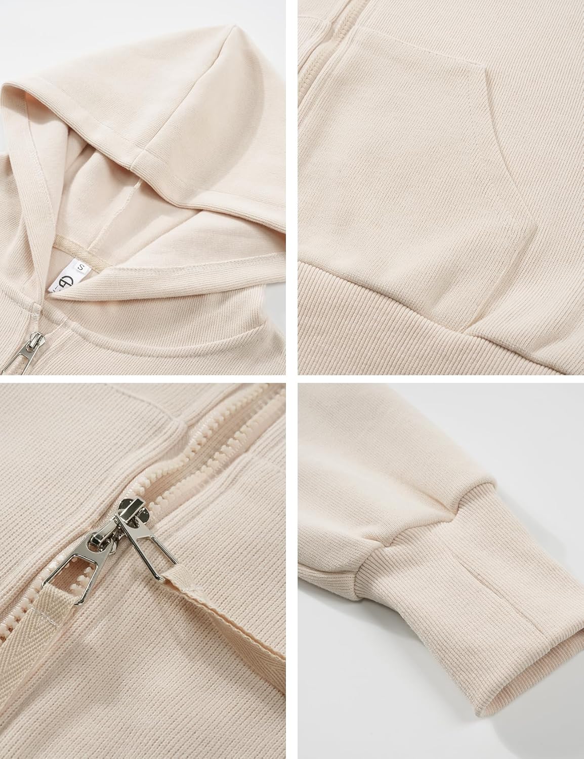 Flygo Women's Cropped Zip Up Hoodie Long Sleeve Drop Shoulder Sweatshirts Casual Ribbed Hem Workout Top Jacket with Pockets - Image 8