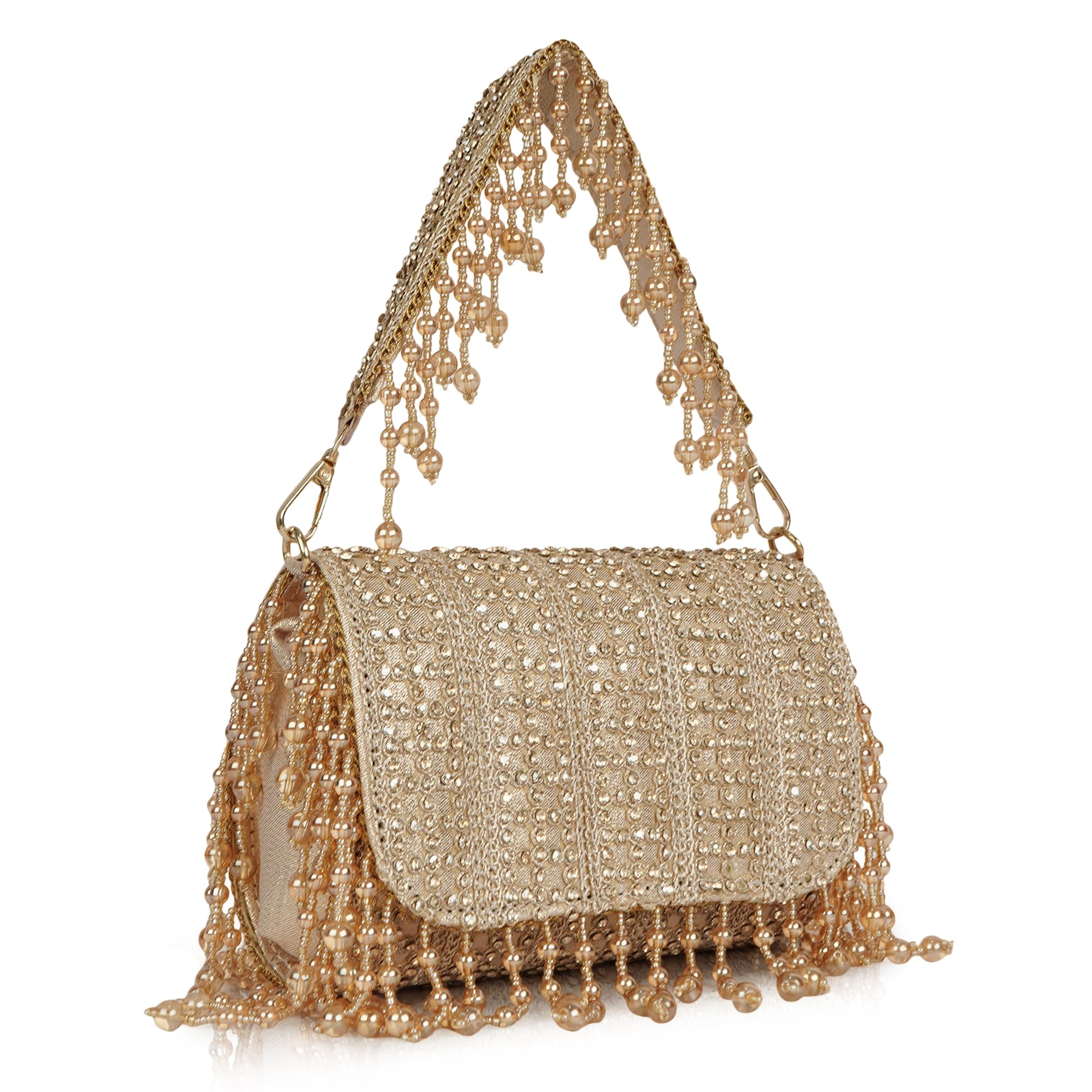 Silk Fabric Women’s Embellished Ethnic Clutch with Pearl Handle | Designe Potli Style Handbag for Wedding & Festive Use-image-27