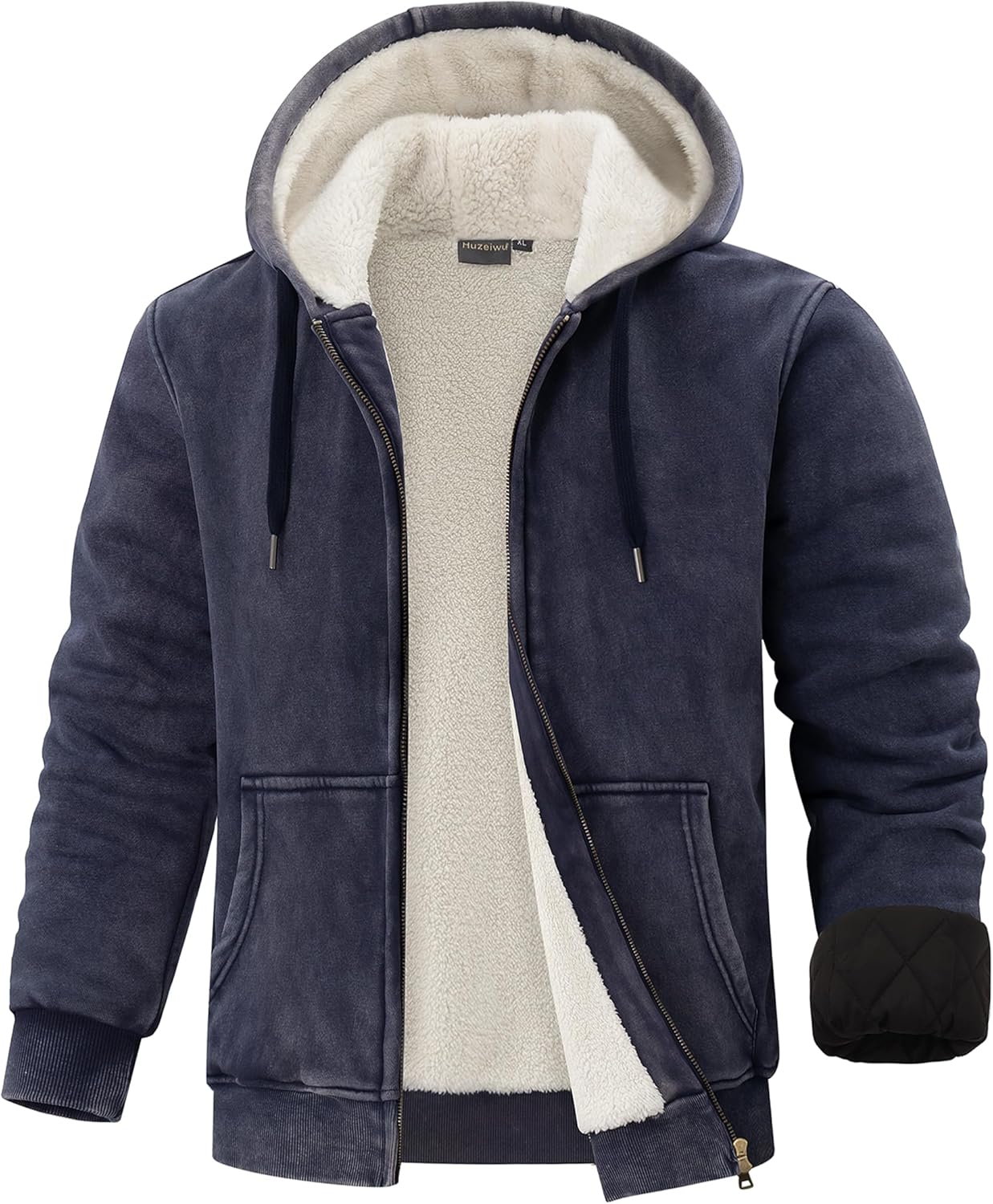 Men's Acid Wash Sherpa Fleece Lined Jacket Vintage Heavyweight Winter Warm Outdoor Hoodie Coat