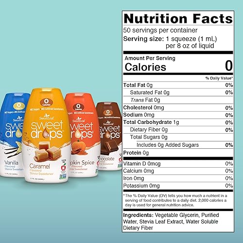 Miniatura 2 de SweetLeaf Sweet Drops - Stevia Liquid Variety Pack, Chocolate, Caramel, Vanilla, Pumpkin Spice, Sugar-Free Coffee Syrup Alternative, 1.7 Oz Ea (Pack