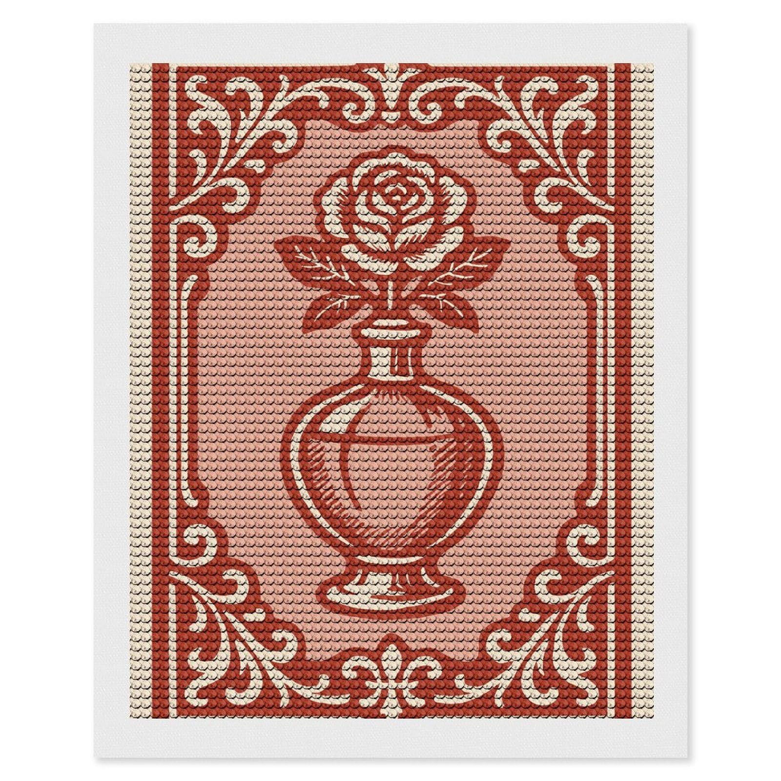 Junmoney Rose in A Bottle with Ornate Frame Diamond Painting Set 16"x20", Holiday Gift Idea, for Creative Relaxation, Fun Craft Experience, Vintage Style Decor