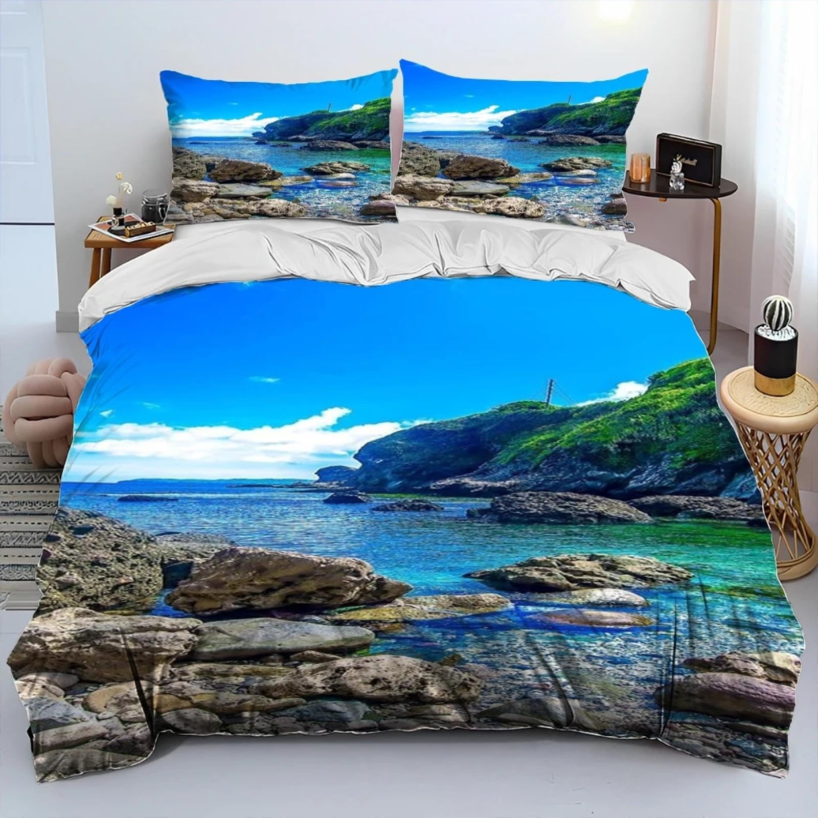 Parure de lit housse de couette vue sur la mer paysage océanique