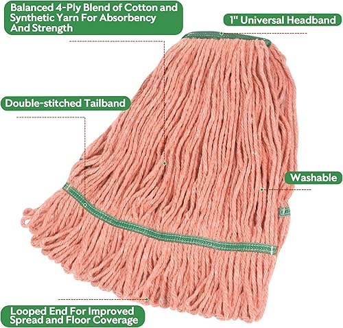 Miniatura 3 de Matthew Cleaning - Cabezal de fregona resistente de repuesto comercial para limpieza general y de pisos, repuesto de cabezal de hilo de algodón azul