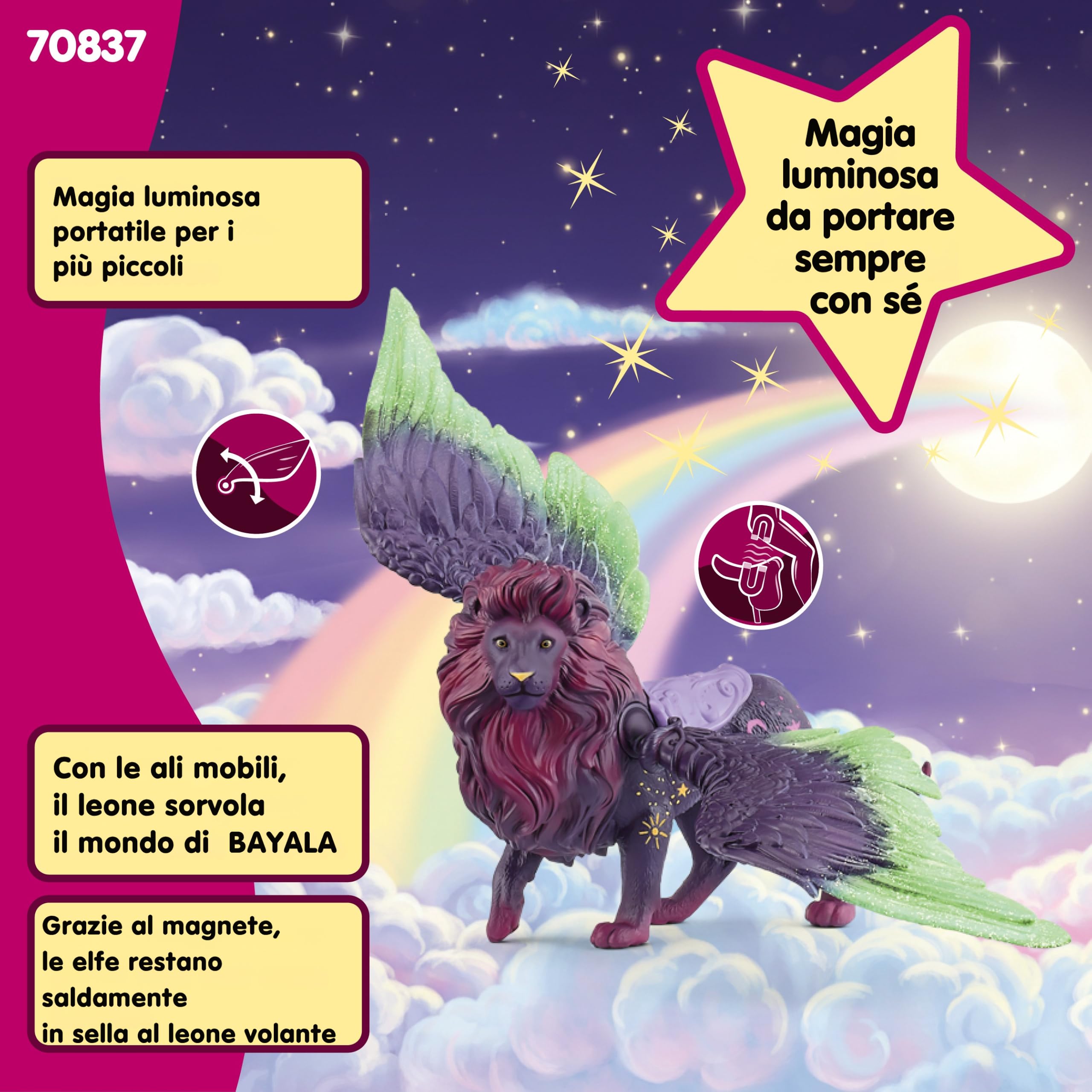 SCHLEICH BAYALA | Leone lunare 70837 | figura con ali mobili che si illuminano al buio e magnete | splendide figure da collezione | personaggio da gioco da 5 anni | 28 x 14 x 13 cm