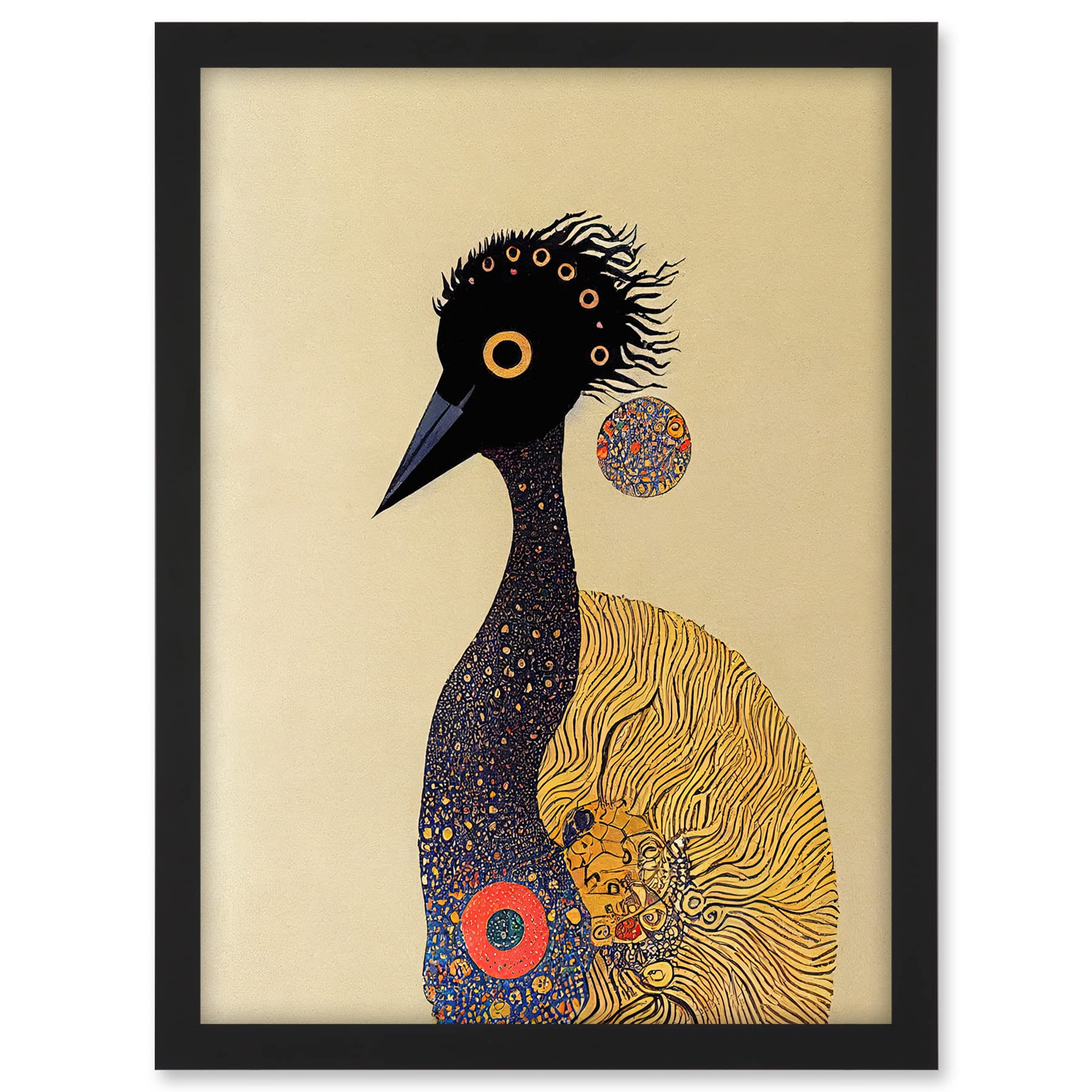 Wee Blue Coo Surreal Abstract Ostrich Emu Klimt Style Painting Artwork Framed A3 Wall Art Print