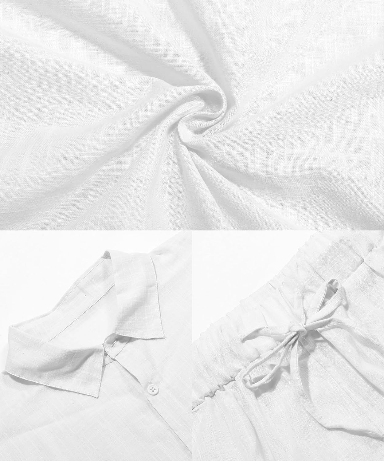 SHEKINI Men's Cotton 2 Piece Pajama Set Short Sleeve Button Down Shirt & Lightweight Shorts for Summer Beach Casual Outfits - Image 5