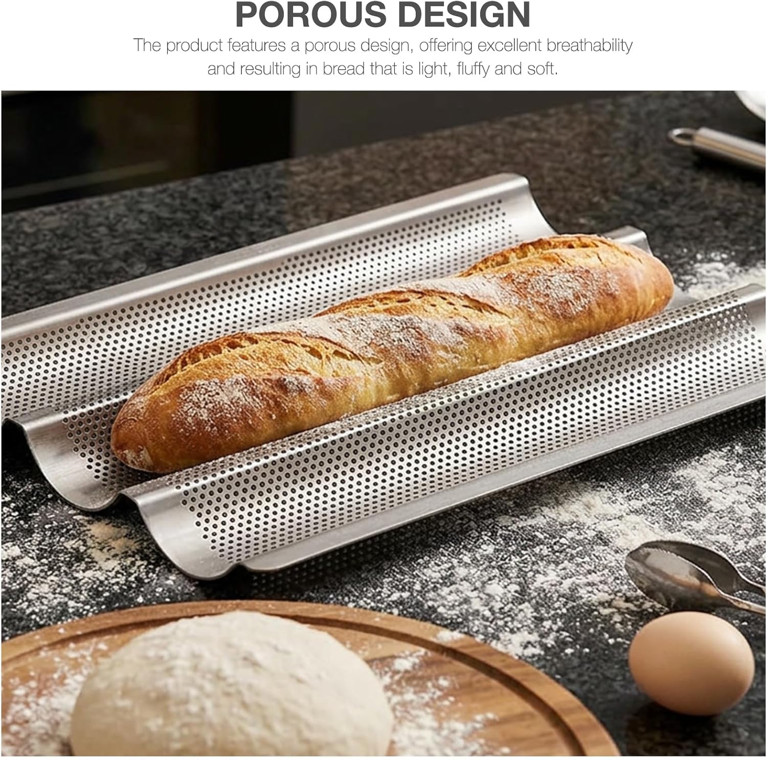 French Bread Baking Pan Non-Stick Perforated 3 Loaves Long Italian Bread Pan Mold Baking Tray for French & Italian Perforated