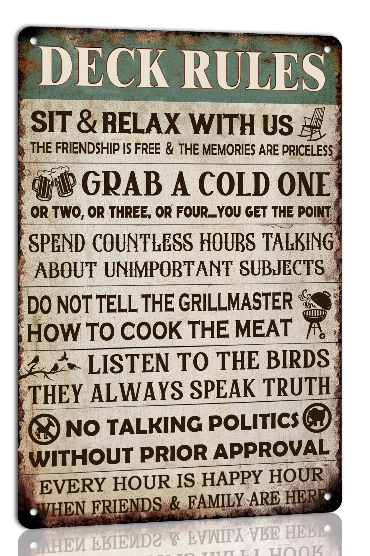 SMAZDFXX Deck Rules Metal Tin Sign House Wall Decor Backyard Decor Patio Porch Farmhouse Indoor/Outdoor Decorations Vintage Sign 8"x12"