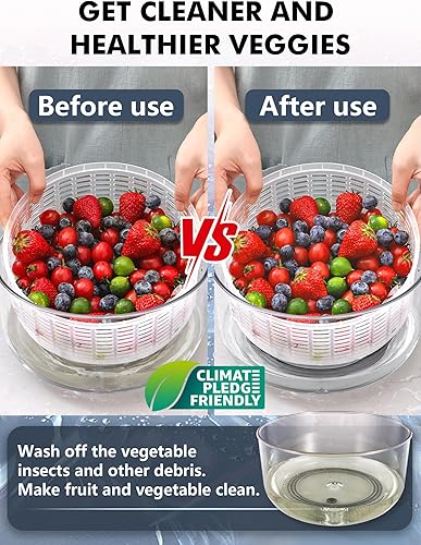 Miniatura 2 de Escurridor de ensalada de gran capacidad de 5 litros, fácil de limpiar, con cuenco, lavadora y secadora, apto para lavavajillas, ideal para verduras