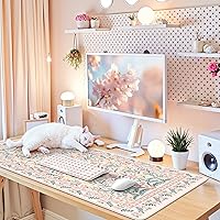 Vista 7 de iCasso Pink Floral Desk Mat, Desk Pad, XXL Large Mouse Pad, Anti-Slip Big Mousepad with Stitched Edges, Computer Mouse Pads for Desktop for