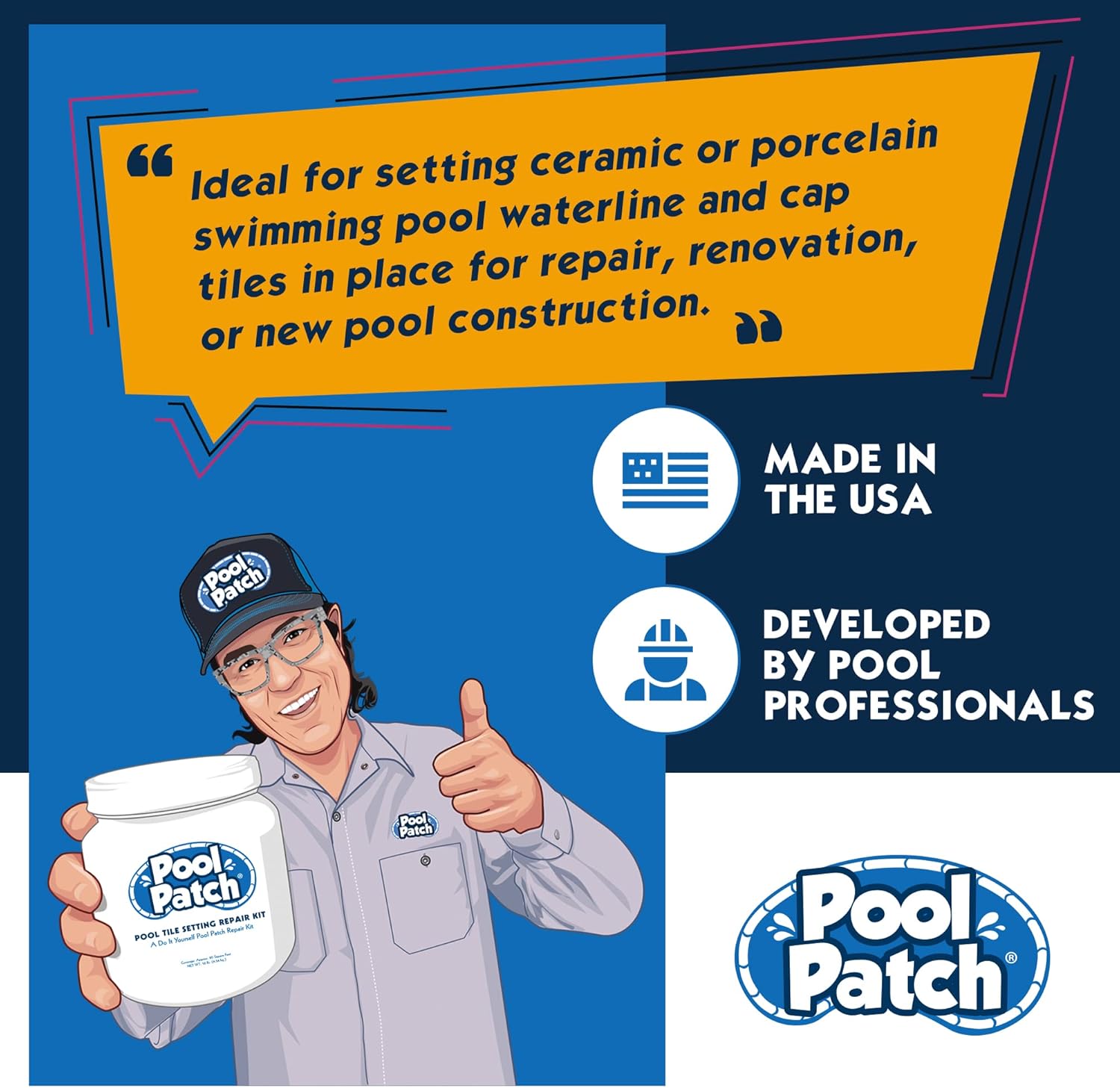 Pool Patch Gray Pool Tile Adhesive Thinset Repair Kit 3 lb - Easy to Mix and Apply Setting Formula - Perfect to Glue Pool Tile - Quick-Drying, Extra Strong Bond - (coverage: approx. 6 sq. ft)