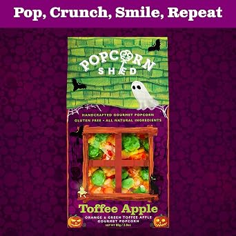 Popcorn Shed Toffee Apple Gourmet Popcorn (1 x 80g) - Orange & Green Toffee Apple Gourmet Popcorn, Easy & Low Calorie Snack, Perfect for Parties, Movie Nights & Gifting