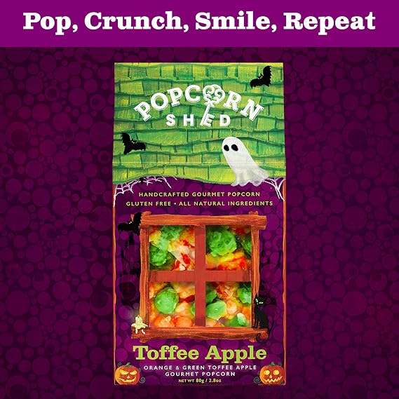 Popcorn Shed Toffee Apple Gourmet Popcorn (1 x 80g) - Orange & Green Toffee Apple Gourmet Popcorn, Easy & Low Calorie Snack, Perfect for Parties, Movie Nights & Gifting