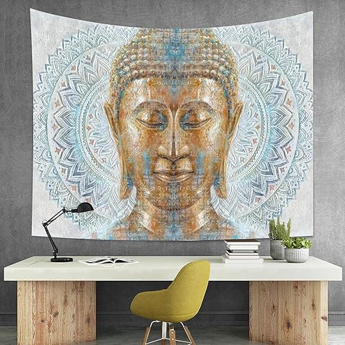 Miniatura 3 de Aapxi Tapiz de pared de estatua de Buda, tapiz de mandala para estética de dormitorio, colgante de pared para habitación, 3 x 5 pies