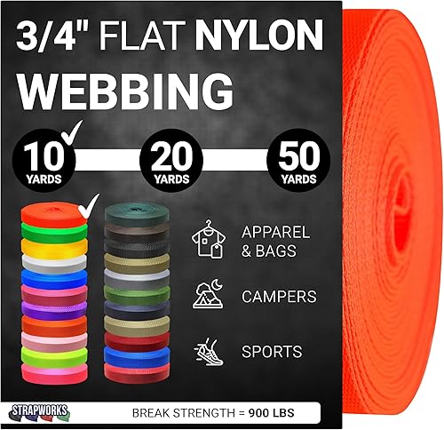 Miniatura 64 de Strapworks Rollo de correa de nailon resistente de 3/4 pulgadas para cinturón, mochila, eslinga, collar, correa, correas y más, 10, 20 o 50 yardas